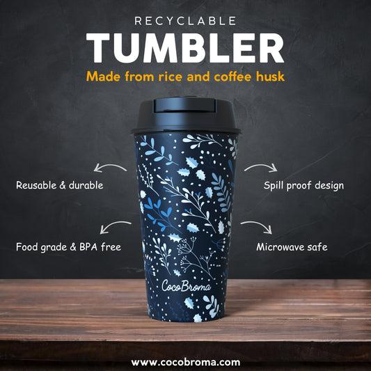 Eco friendly Cocobroma Coffee Tumbler: Doodle Blue