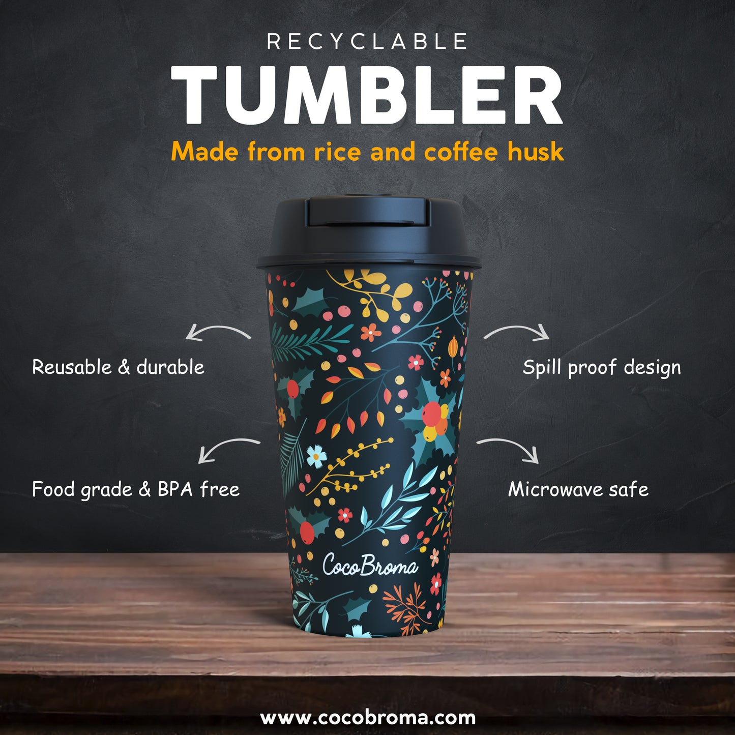 Eco friendly Cocobroma Coffee Tumbler:  Doodle Red
